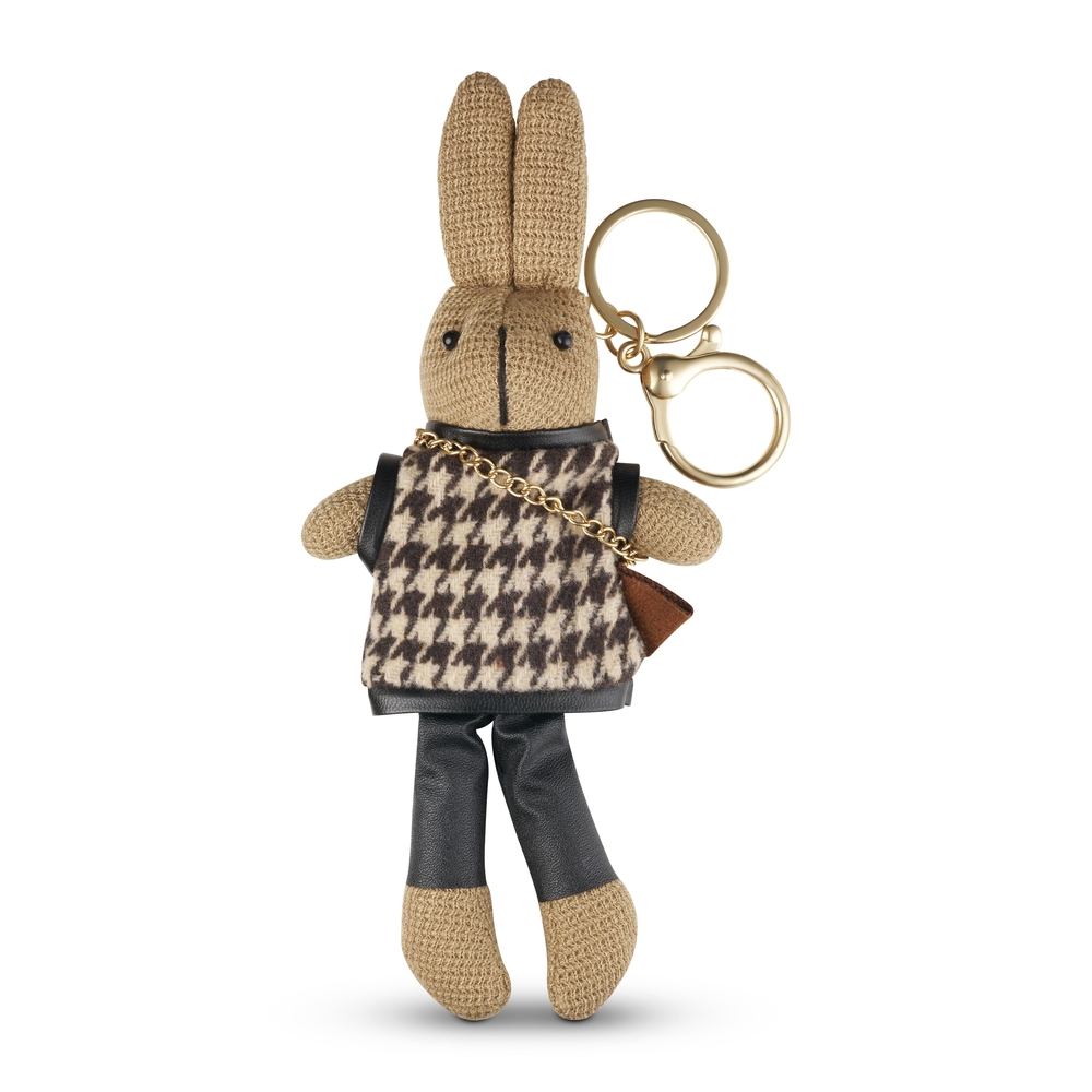 Houndstooth Bunny Keychain with Gold Accents